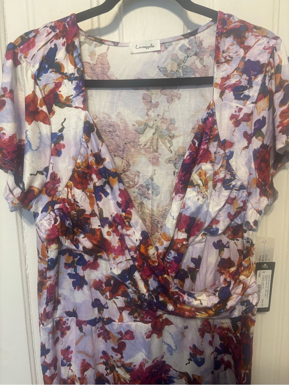 Loveappella Lavender Floral Wrap Midi Dress with Multi-Color Print